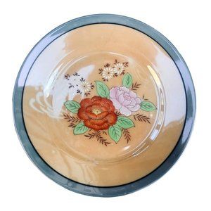 6 Vintage Noritake Chikaramachi Lusterware Dessert Plates Peony Peach Blue Japan